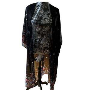 Black sheer cover up print long XL Duster 3/4 sheer pair with swimwear,dress